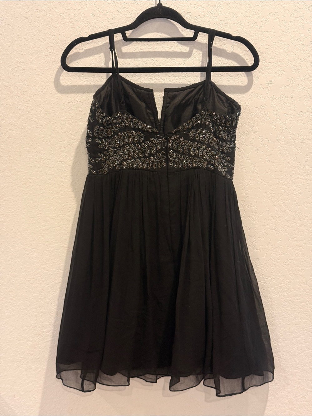 Adrianna Papell Silk Black Beaded Spaghetti-Strap Mini Dress - Picture 2 of 9